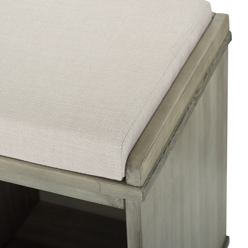 White Upholstered Shelves Storage Bench Four-Cubby Upholstered Storage Bench