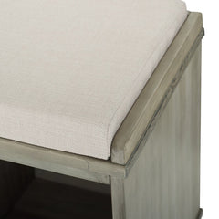 White Upholstered Shelves Storage Bench Four-Cubby Upholstered Storage Bench