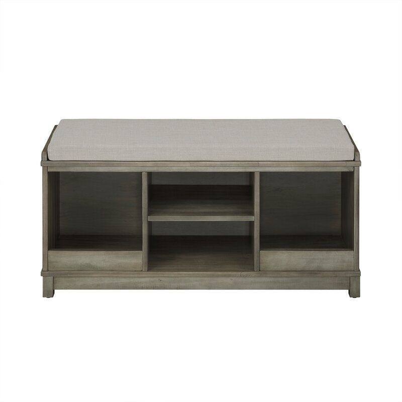 White Upholstered Shelves Storage Bench Four-Cubby Upholstered Storage Bench
