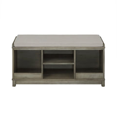 White Upholstered Shelves Storage Bench Four-Cubby Upholstered Storage Bench
