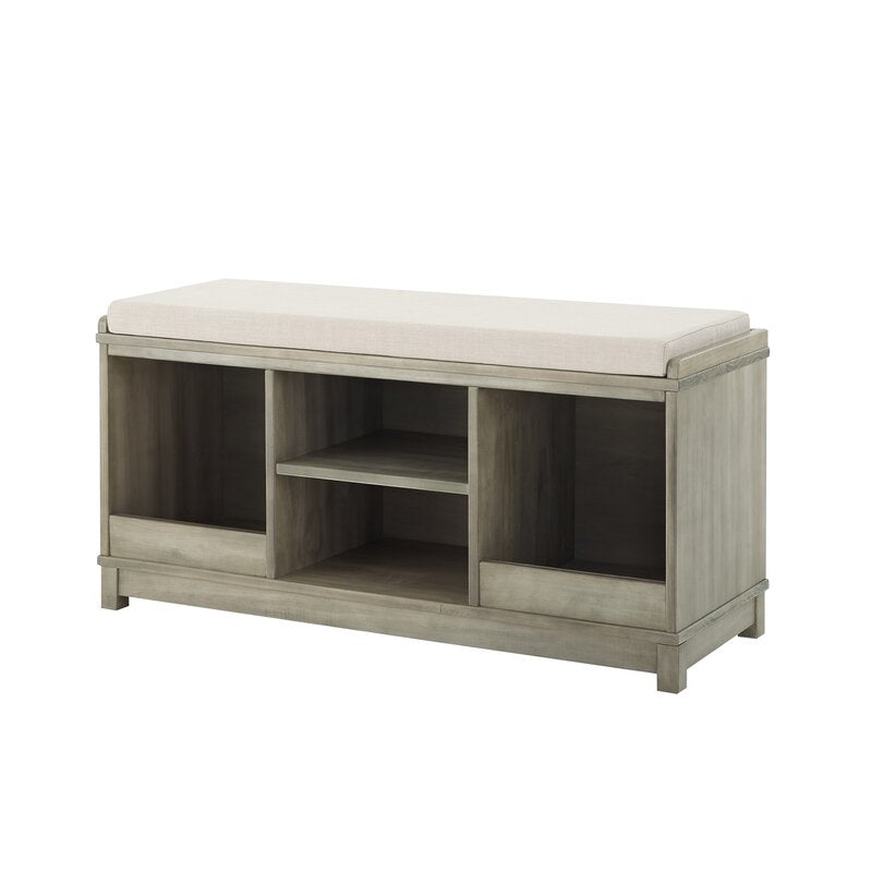 White Upholstered Shelves Storage Bench Four-Cubby Upholstered Storage Bench