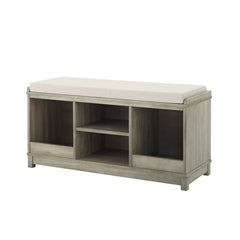 White Upholstered Shelves Storage Bench Four-Cubby Upholstered Storage Bench