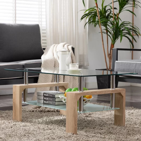 Kutlay 4 Legs Coffee Table with Storage Elegant Glass Table Rectangle-Shaped