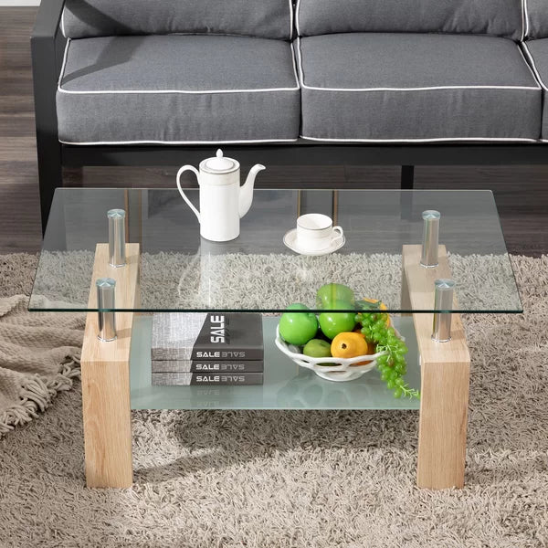 Kutlay 4 Legs Coffee Table with Storage Elegant Glass Table Rectangle-Shaped
