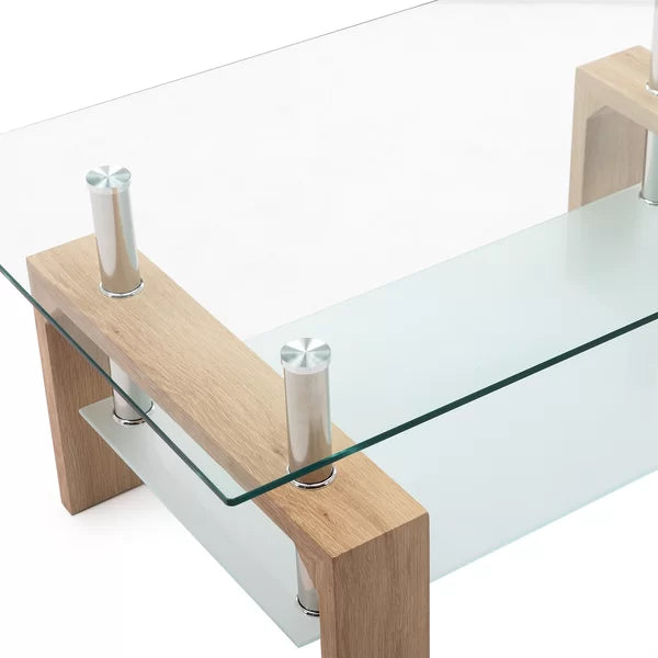 Kutlay 4 Legs Coffee Table with Storage Elegant Glass Table Rectangle-Shaped