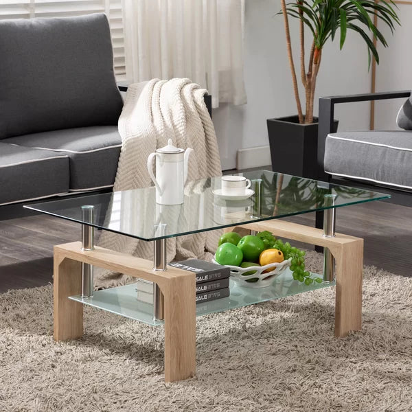Kutlay 4 Legs Coffee Table with Storage Elegant Glass Table Rectangle-Shaped