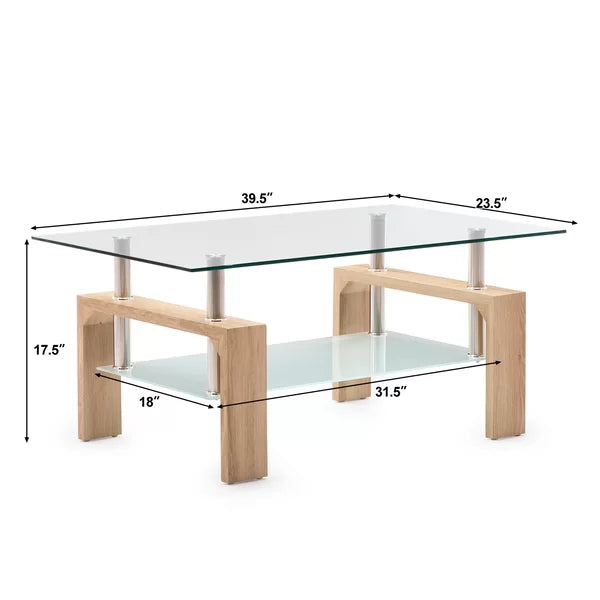 Kutlay 4 Legs Coffee Table with Storage Elegant Glass Table Rectangle-Shaped