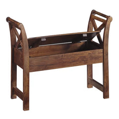 Storage Bench Solid Acacia Wood X-Shaped Design Perfect For Entryway