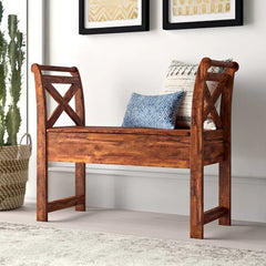 Storage Bench Solid Acacia Wood X-Shaped Design Perfect For Entryway