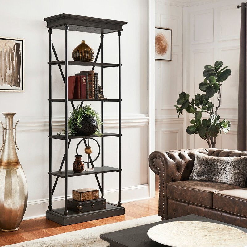 Black Kyler 84.25'' H x 33'' W Etagere Bookcase Understated Industrial Style