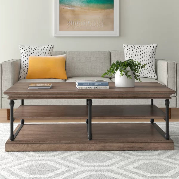 Brown Kyler Floor Shelf Coffee Table with Storage Manufactured Wood Powder Coated