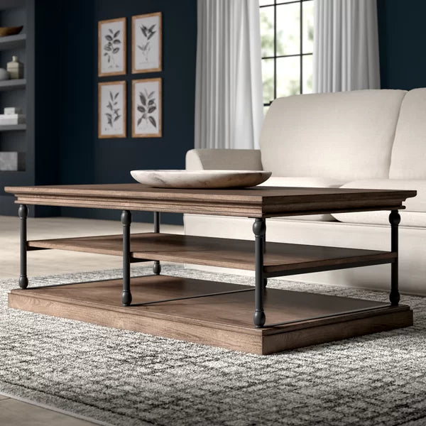 Brown Kyler Floor Shelf Coffee Table with Storage Manufactured Wood Powder Coated