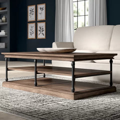 Brown Kyler Floor Shelf Coffee Table with Storage Manufactured Wood Powder Coated