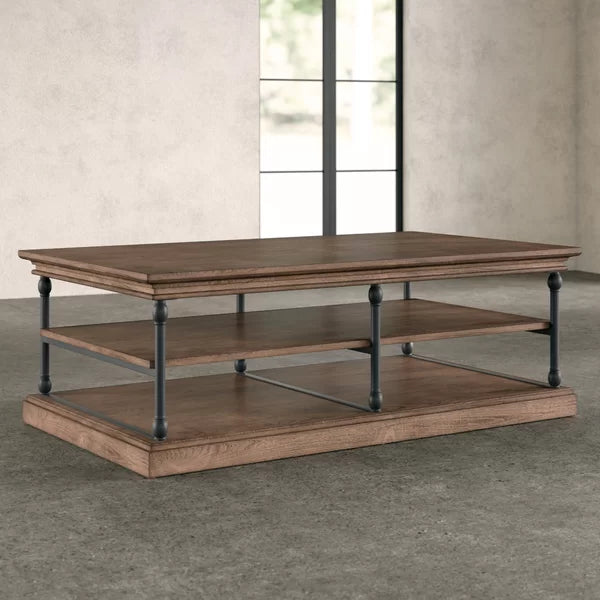 Brown Kyler Floor Shelf Coffee Table with Storage Manufactured Wood Powder Coated