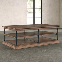 Brown Kyler Floor Shelf Coffee Table with Storage Manufactured Wood Powder Coated