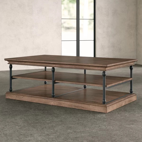 Brown Kyler Floor Shelf Coffee Table with Storage Manufactured Wood Powder Coated