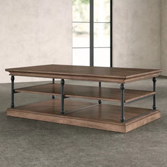 Brown Kyler Floor Shelf Coffee Table with Storage Manufactured Wood Powder Coated