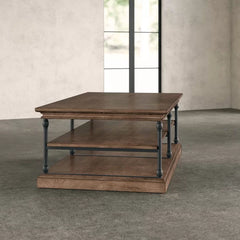 Brown Kyler Floor Shelf Coffee Table with Storage Manufactured Wood Powder Coated