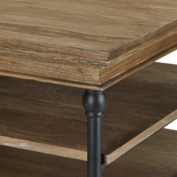 Brown Kyler Floor Shelf Coffee Table with Storage Manufactured Wood Powder Coated