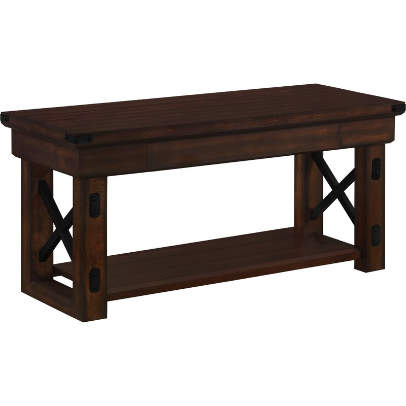 Espresso Kysen Wood Shelves Storage Bench X-Frame Design