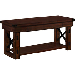 Espresso Kysen Wood Shelves Storage Bench X-Frame Design