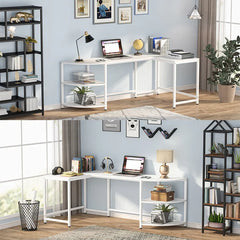 White L-Shape Desk Suitable for Any Corner Manufactured Wood