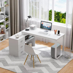 White L-Shape Desk Modern Workspace Indoor Aesthetic Design
