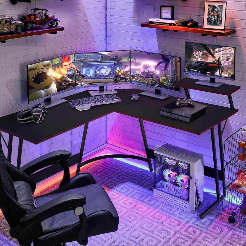 L-Shaped Desk Gaming Style Desk Design with Wide Monitor Stand can Provide Plenty Space