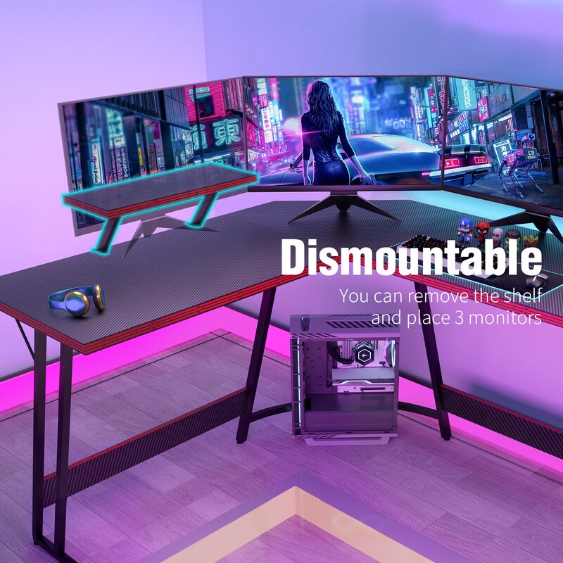 L-Shaped Desk Gaming Style Desk Design with Wide Monitor Stand can Provide Plenty Space