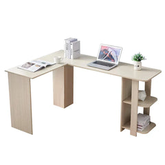 L Shaped Computer Desk Wooden Corner Desk Two-Layer Bookshelves