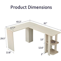 L Shaped Computer Desk Wooden Corner Desk Two-Layer Bookshelves