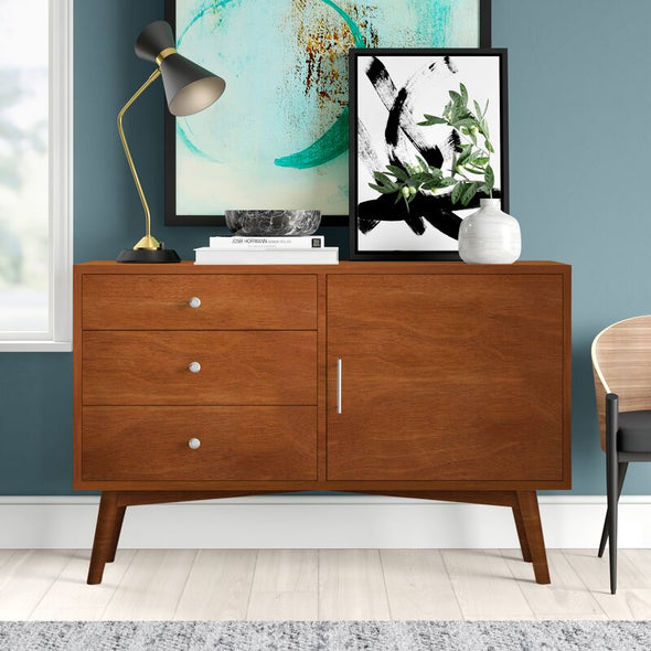 TV Stand for TVs up to 58" Three Drawers Smooth Telescoping Metal Glides Perfect Organize