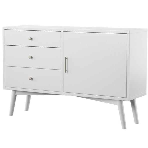 White TV Stand for TVs up to 58" Three Drawers  Mid-Century Modern TV Stand Perfect For Living Room