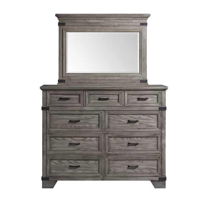 Lacroix 9 Drawer 58'' W Solid Wood Double Dresser with Mirror Clean Lined Silhouette