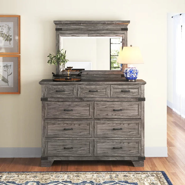 Lacroix 9 Drawer 58'' W Solid Wood Double Dresser with Mirror Clean Lined Silhouette