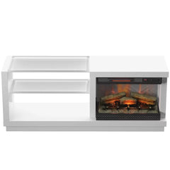 White Fireplace Mantel with Fireplace Included Modern Edges and Contemporary Glass Shelves