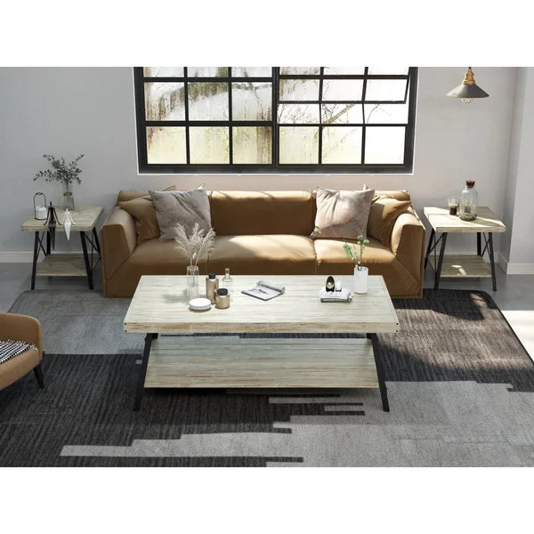 Light Gray Laguna Solid Wood 4 Legs Coffee Table with Storage