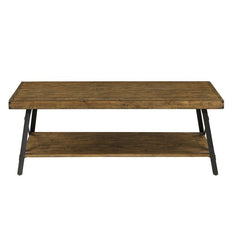 Solid Wood 4 Legs Coffee Table with Storage Four Flared Legs with X-Shaped Supports To Create A Farmhouse Base Open Bottom Shelf