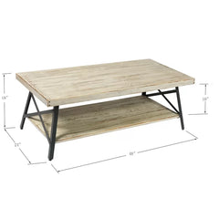 White Wash Laguna Solid Wood 4 Legs Coffee Table with Storage