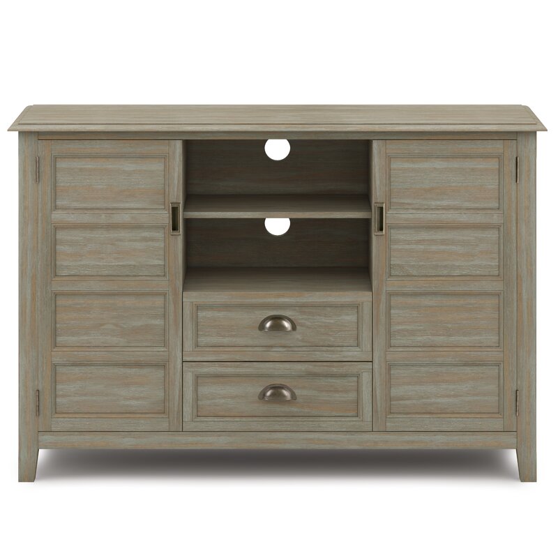 Distressed Gray Solid Wood TV Stand for TVs up to 60"This TV Stand Has Plenty of Storage and Space for All your Media and Gaming Devices