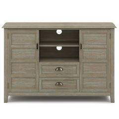 Distressed Gray Solid Wood TV Stand for TVs up to 60"This TV Stand Has Plenty of Storage and Space for All your Media and Gaming Devices
