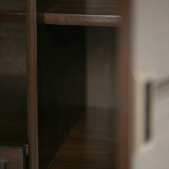 Mahogany Brown Solid Wood TV Stand for TVs up to 60" The Two Large Side Storage Cabinets Open To Two Adjustable Shelves