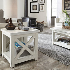 Lana 22'' Tall End Table Hand Rubbed White Finish and Classic X-Frame Sides