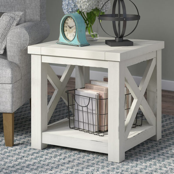 Lana 22'' Tall End Table Hand Rubbed White Finish and Classic X-Frame Sides