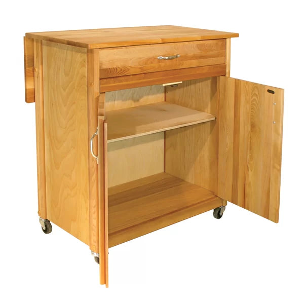 Lapithos 33.5'' Wide Rolling Kitchen Cart with Solid Wood Top