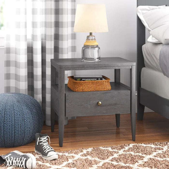 Lauria 21.7'' Tall 1 - Drawer Solid Wood Nightstand in Charcoal Gray