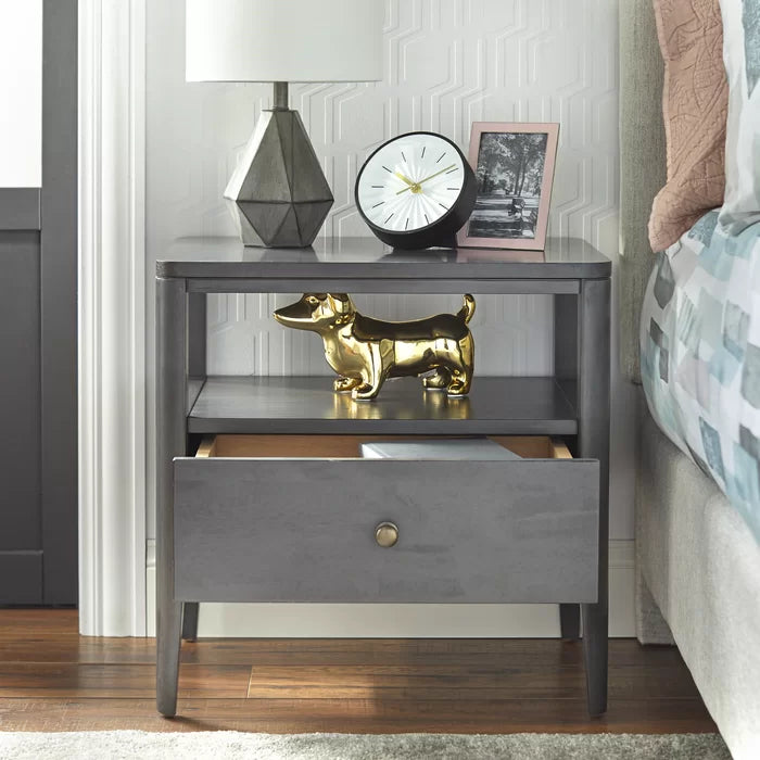 Lauria 21.7'' Tall 1 - Drawer Solid Wood Nightstand in Charcoal Gray