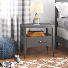 Lauria 21.7'' Tall 1 - Drawer Solid Wood Nightstand in Charcoal Gray