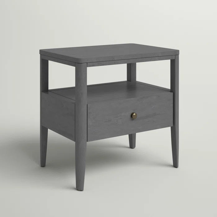Lauria 21.7'' Tall 1 - Drawer Solid Wood Nightstand in Charcoal Gray