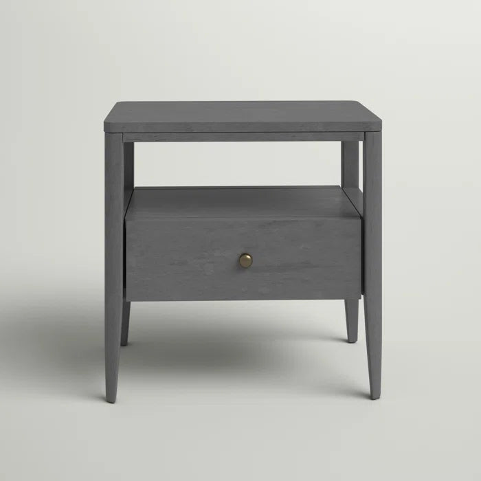 Lauria 21.7'' Tall 1 - Drawer Solid Wood Nightstand in Charcoal Gray